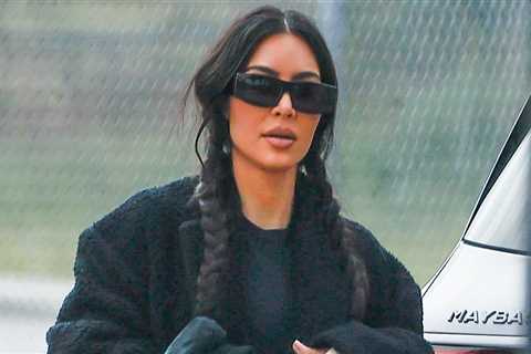 Kim Kardashian wears her hair in a ponytail to the Son Saint soccer game