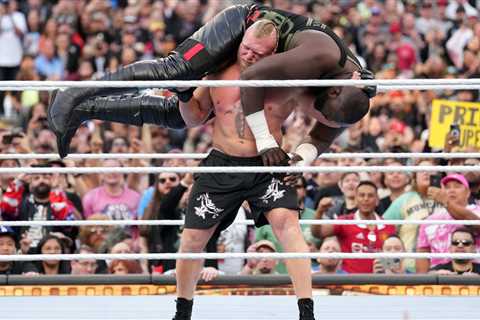 Watch Brock Lesnar F5 7ft 3in big Omos as he rubbishes WWE exit talks at WrestleMania 39