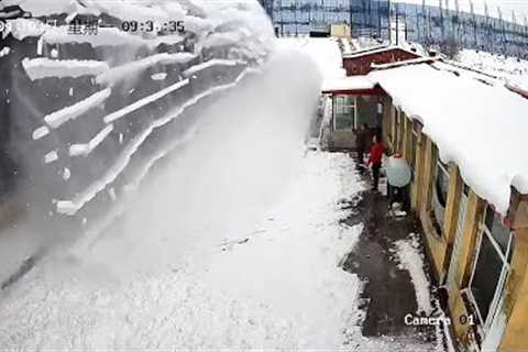 Men narrowly avoid being buried by ice chunks