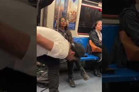 Subway performer shows off hat catching skills