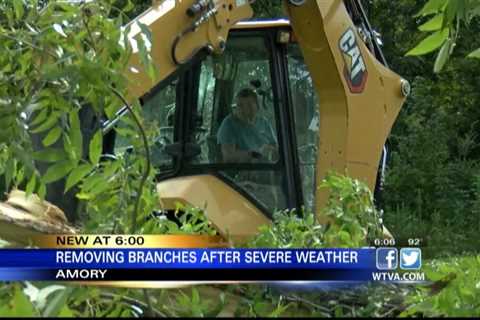 Amory city workers clean up after wind storm