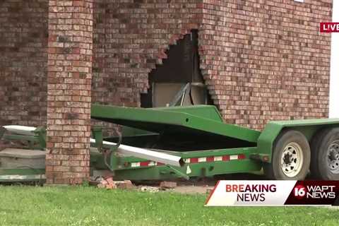 Trailer crashes into a church leaving a gaping hole