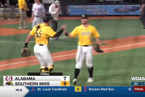 USM hangs on in the 9th to pick up 9-7 victory over Alabama