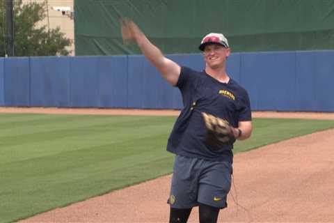 Matt plays catch with Brewers prospect Mike Boeve