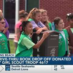 Long Beach Public Library drive-thru book drop-off donated by Girl Scout Troop 4617